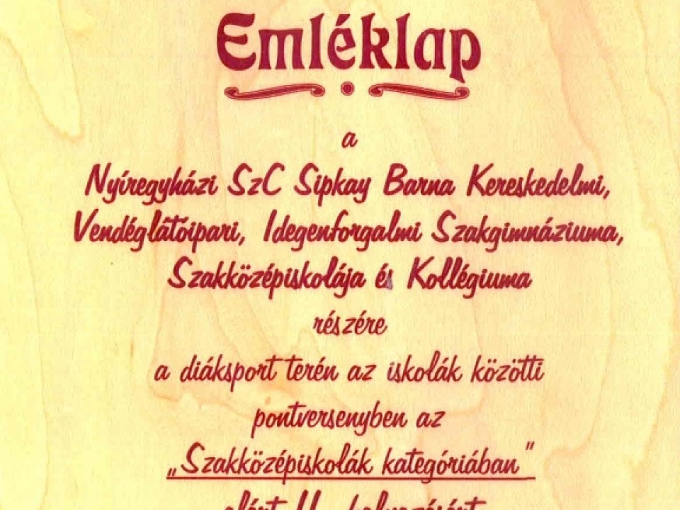 2. helyezést ért el a Sipkay
