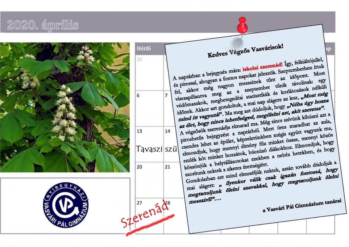 ÜZENET a vasváris Végzősöknek - egy csendes aulából a SZERENÁD napján