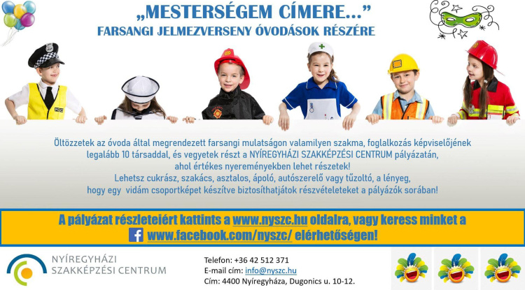„Mesterségem címere…” – Farsangi jelmezversenyt rendeznek óvodások számára