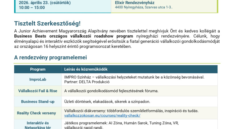 Vállalkozói roadshow érkezik Nyíregyházára – élményprogram erősíti a közösséget