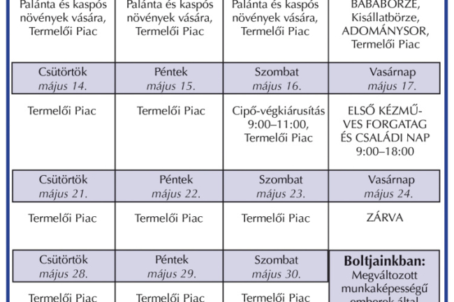 Színes programokkal vár májusban a Kertvárosi Esély Piac és Vásár