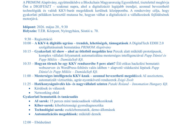 A digitalizáció és az AI kerül fókuszba a nyíregyházi DIGIFESZT szakmai napon