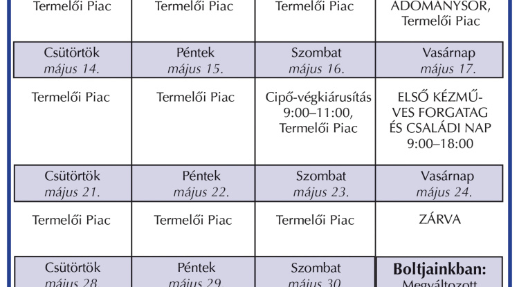 Színes programokkal vár májusban a Kertvárosi Esély Piac és Vásár