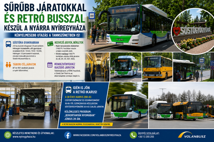 Sűrűbb járatokkal és retró busszal készül a nyárra Nyíregyháza
